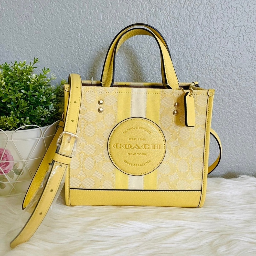 NWT Coach C8417 Dempsey Tote 22 In Signature Jacquard W Stripe And Coach Patch.